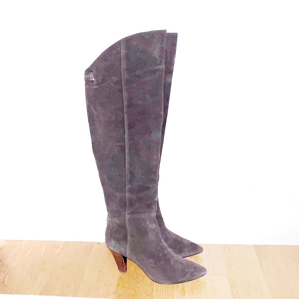 Donald Pliner Heels Over The Knee Dk Brown Suede Leather Boots Womens Sz 7.5